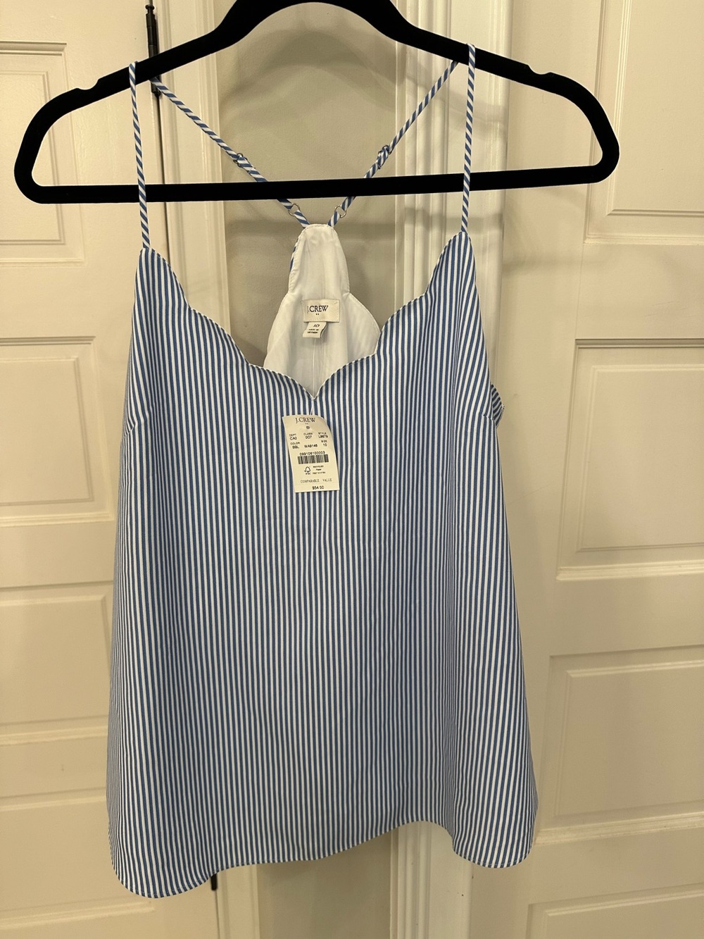 J. Crew Womens 10 Scalloped Racerback Cami Tank Blue White Stripe Nautical NEW